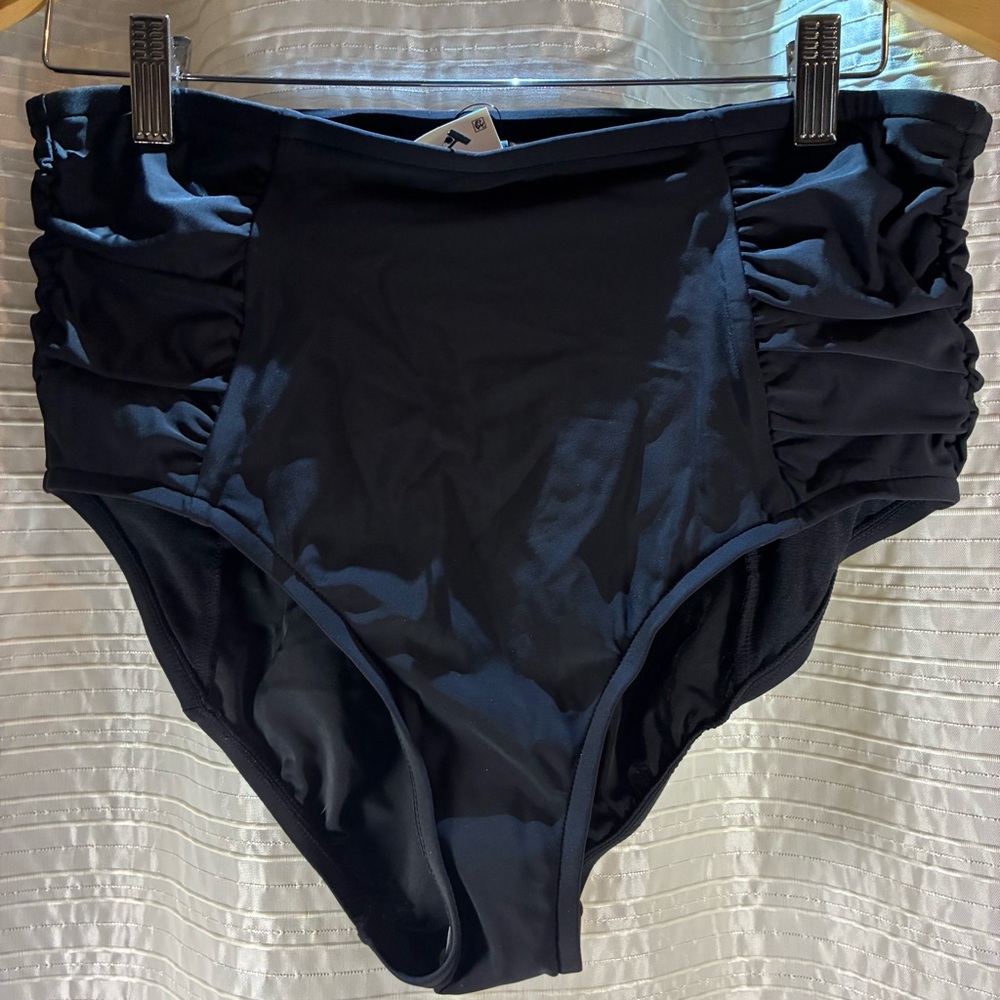 Aqua Green High-Waisted Navy Bikini Bottoms